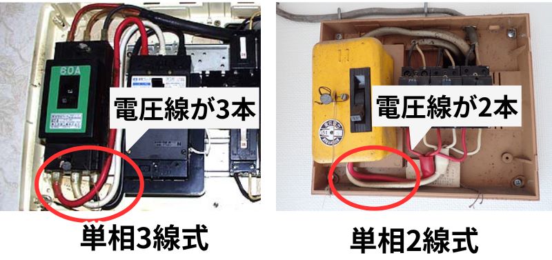 単相3線式　単相2線式