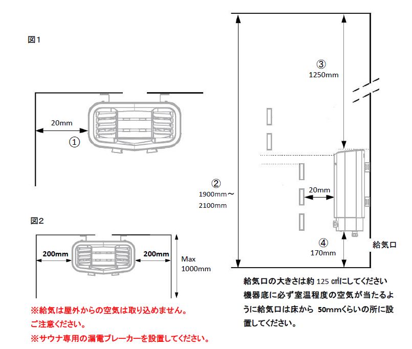センス・スポーツ2/4 電気サウナストーブ 離隔距離