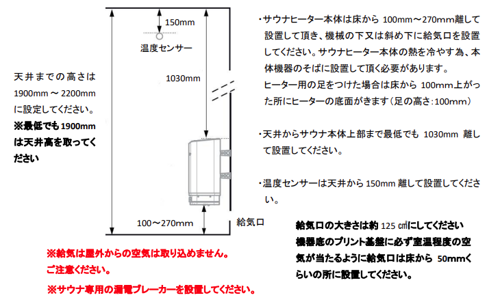 電気サウナヒーター設置時の注意点 Tylo センスエリート