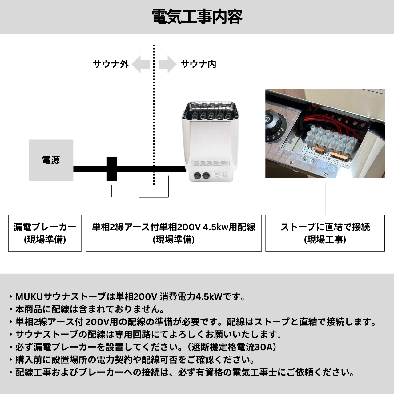 MUKUサウナストーブ 電気接続図