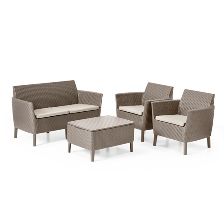 4点セット 収納付きガーデンテーブル・ソファ・チェア2脚 ケター（KETER） サレモ GP155357・CC155340