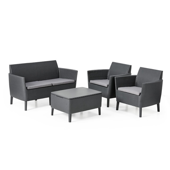 4点セット 収納付きガーデンテーブル・ソファ・チェア2脚 ケター（KETER） サレモ GP155357・CC155340