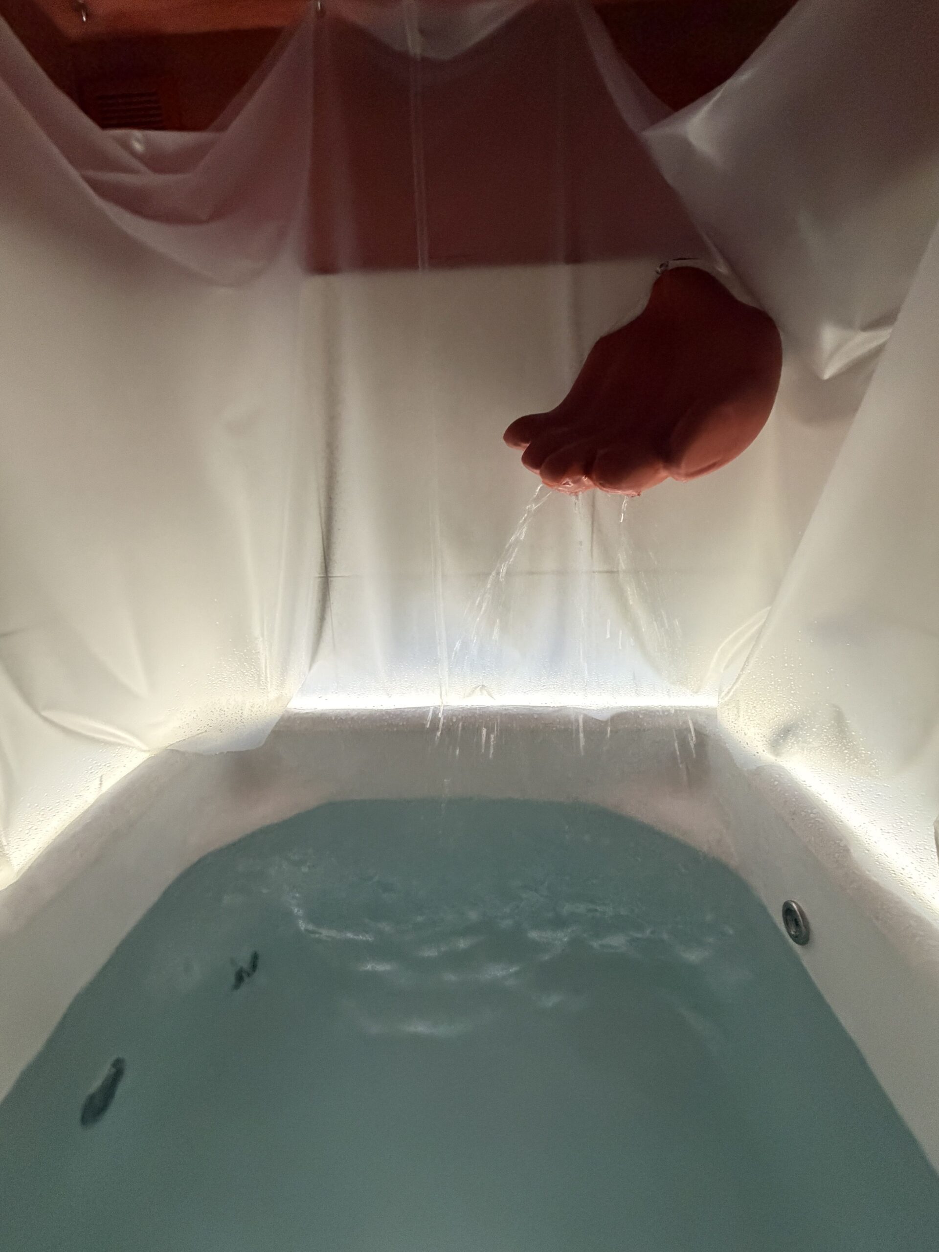 水風呂から見上げた手の形の水景